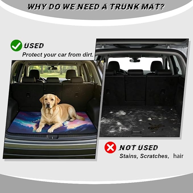 Starry Sky Wolf Car Trunk Mat Dustproof Cargo Mat for Cars Non Slip Rear Trunk Liner Universal Fit for Most SUV Sedan Van Wolf Car Interior Accessories (Blue)