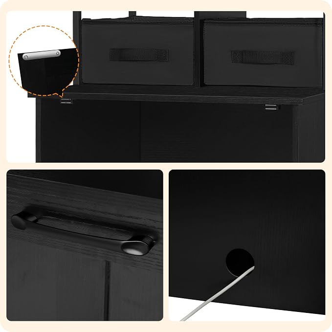 Dwanton Cat Litter Box Enclosure, 2 Storage Shelves and 2 Drawers, 50" H | 2-in-1 Hidden Cat Litter Box Enclosure Furniture with Shelf, Metal Frame, Reversible Entrance, Washable Drawers, Black
