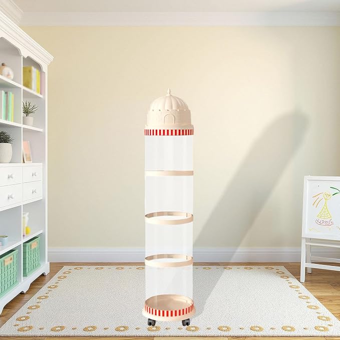 Toy Organizer Storage Tube with Lock Design Dust Cover Pet Holder Vertical Storage Basket for Toys for Living Area Playroom, 4 Layers