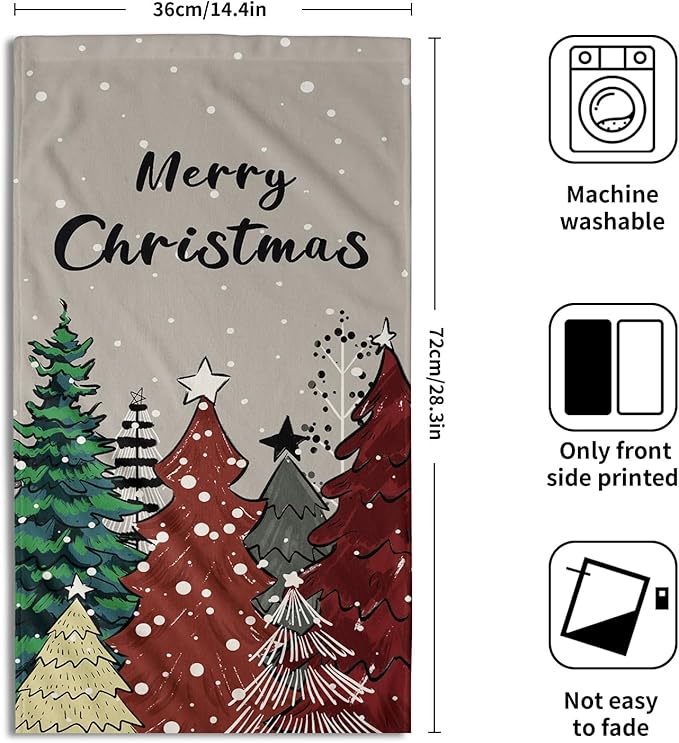 Giwawa Christmas Trees Hand Towels Set of 2 Winter Holiday Bath Towel Soft Kitchen Dish Towels Decorative Bathroom Towels for Guest Gym Spa