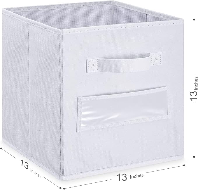 13x13x13 storage cube bins (Set of 10) Fabric storage cubes with 10 Labels Window Cards & a Pen, storage cubes 13x13, Collapsible 13 inch cube storage bins, Cubby Organizer Boxes, White