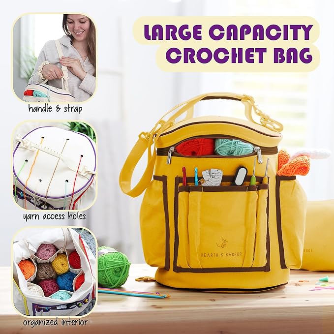Crochet Kit for Beginners Adults and Kids - Beginner Crochet Kit for Adults with Step-by-Step Video Tutorials, Amigurumi and Crocheting Kit, Crochet Starter Kit with Soft Crochet Yarn and Crochet Bag