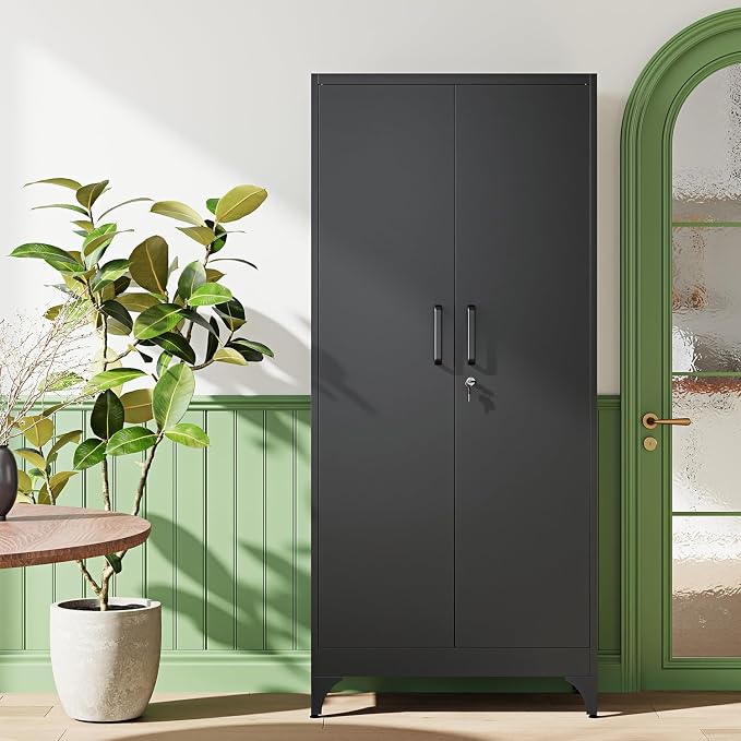 71" H Metal Storage Cabinet with 2 Doors and 4 Shelves,Tall Kitchen Pantry Cabinets,Utility Pantry Organizers for Cupboard/Dining/Bathroom/Home Office/Garage, Steel Tool Cabinets