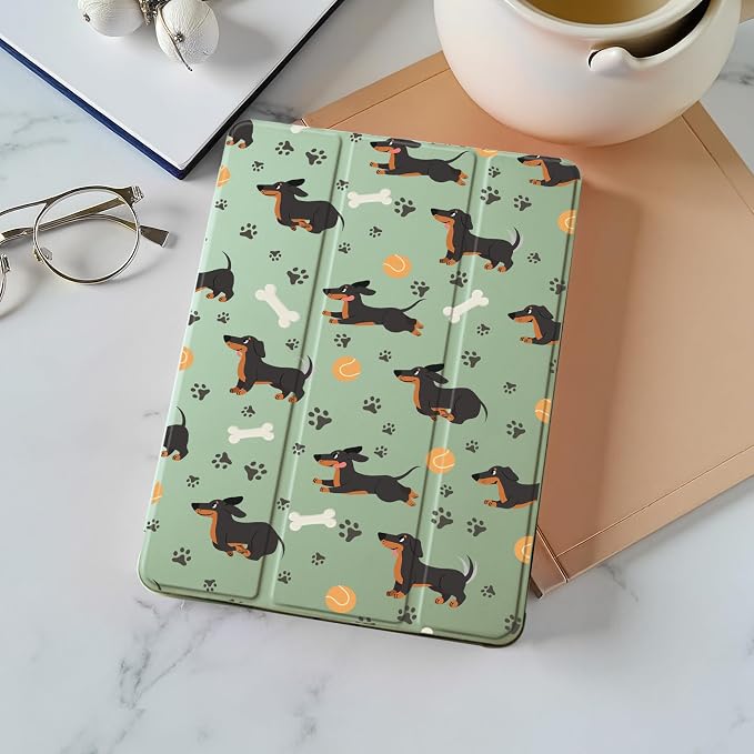 Cute Kawaii Dachshund Case for 13" iPad Pro(2024), Clear TPU Smart Stand Back Cover with Pencil Holder, Auto Wake/Sleep Foldable Shockproof Protective Case