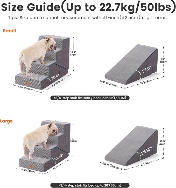 Gardner Pet Dog Stairs for Small Dogs 22" H, Large 2 in 1 Transformable 4-Step Pet Stairs and Dog ramp, Steps for Couch with Durable Non-Slip Waterproof Fabric Cover and Soft Foam, Grey