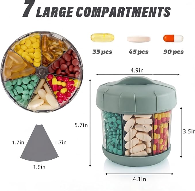 Mossime 7-Compartment Supplement Organizer, TPU Soft Lid Pill Dispenser | Extra Large 7 Compartments, Easy Open TPU Soft Lid, One Month Supply, Travel Medication Storage, Vitamin Holder