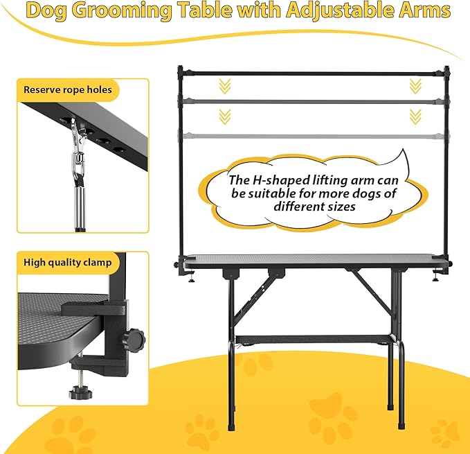 ROOMTEC 46 Inch Dog Grooming Table,Foldable Pet Grooming Tables at Home with Adjustable Arm,Nooses, Mesh Tray