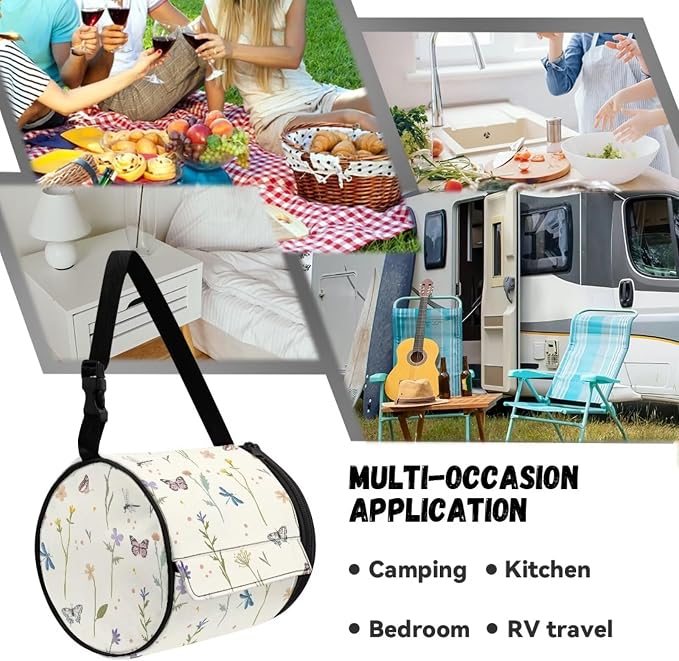 Butterfly Dragonfly Hanging Paper Towel Roll Holder with Adjustable Strap Water Resistant Toilet Tissue Roll Dispenser Handy Toilet Paper Cover Storage Holder