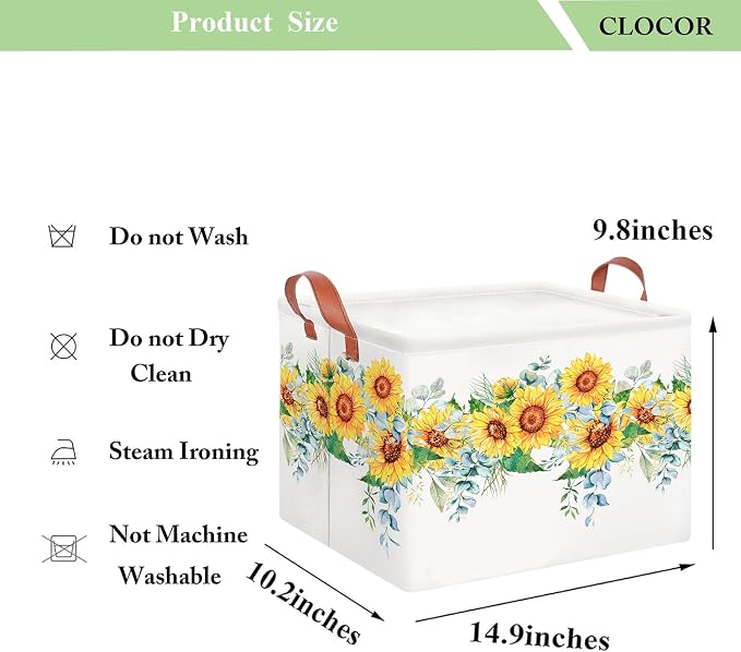 CLOCOR Rectangular Storage Basket Empty,Gift Basket,Waterproof Storage Bin with Handles,Room Decor(Sunflower Rope)