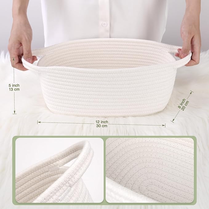 Gift Basket Empty with Handles, 12x8x5 inch - Small Cute Woven Rope Basket for Baby Nursery, Kids Toys - With Gift Bag & Ribbon, Perfect for Wedding, Birthday Gifting (Cream White, 1PC)