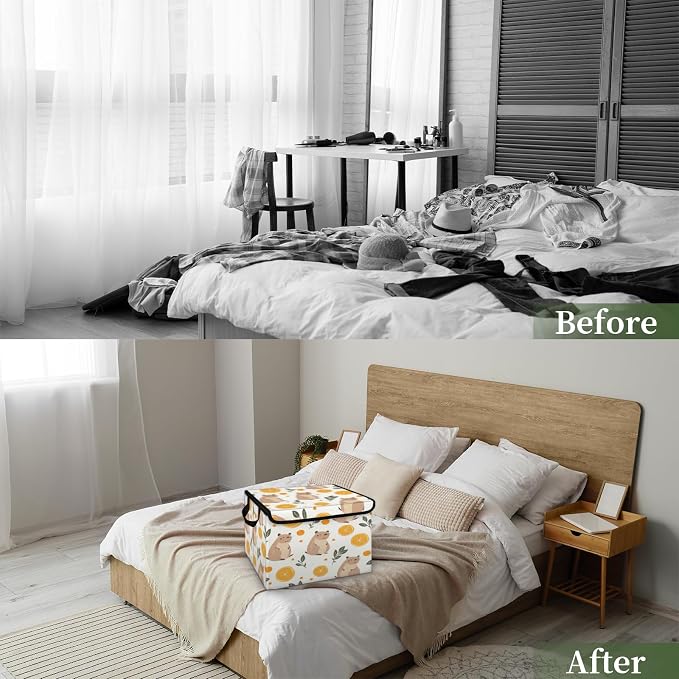 Guinea Pig Storage Bins with Lids, Lemon Leave Foldable Storage Boxes with Carrying Handle Organizer Containers Baskets Cube for Home Bedroom Closet