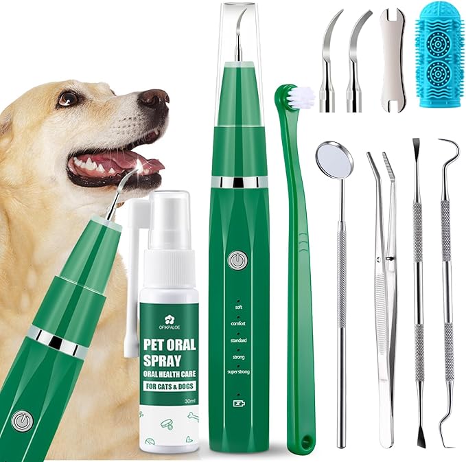 Dog Teeth Cleaning Kit with Pet Oral Spray, Dog Dental Care-Plaque Remover for Teeth, Cleans and Relieves Tooth Sensitivity, Universal for Dogs & Cats, Dark Green