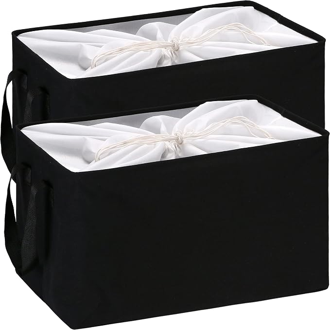 Hinwo 102L XXL Canvas Storage Bin with Lid and Handles, 2-Pack | Collapsible Fabric Baskets, Closet Shelf Organizers, Containers for Clothing, Blankets, Toys, Bedding (Black)