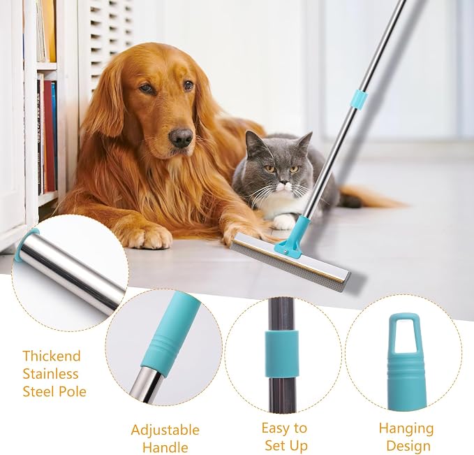 ondware 2-in-1 Carpet Rake for Pet Hair, 54" Adjustable Handle | Copper and rubber dual-head; reusable pet hair remover for rugs, couches, pet beds and most fabrics