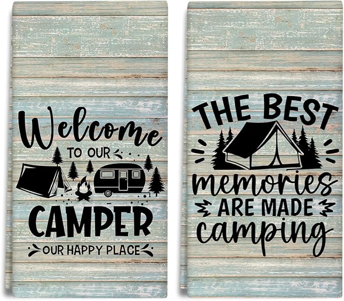 Welcome to Our Camper Kitchen Towels and Dishcloths Set of 2, Funny Decorative Hand Towel Drying Cloth for Bathroom, Camping Gift for Men, Women, 16x24 Inches -10