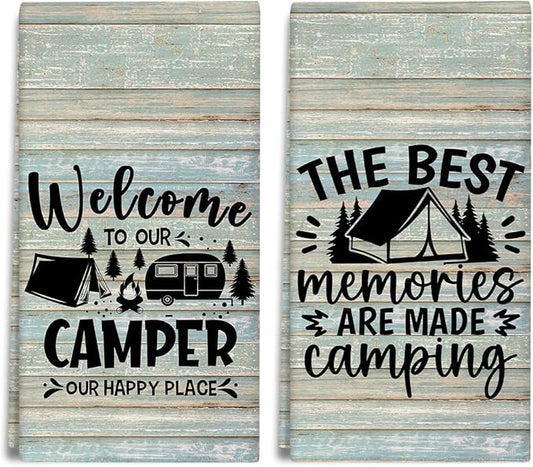 Welcome to Our Camper Kitchen Towels and Dishcloths Set of 2, Funny Decorative Hand Towel Drying Cloth for Bathroom, Camping Gift for Men, Women, 16x24 Inches -10