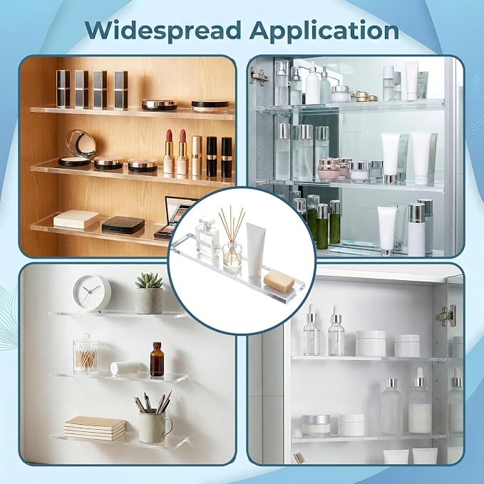 4 Pcs Medicine Cabinet Replacement Shelves, 13 Inch Acrylic Cabinets Shelves Wall-Mounted Medicine Cabinet Shelves for Bathroom Kitchen Living Room Cabinets