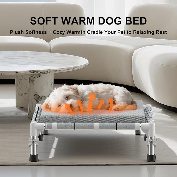 Elevated Dogs Bed with Cushion, Raised Cooling Lifted Outdoor Dog Mat Beds | Small Portable Lifted Pet Cot Stainless Steel Frame Indoor Outside Breathable Hammock Beds