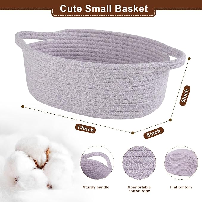 OIAHOMY Gift Basket with Handle, Small Woven Basket with Gift Bag, Ribbon and Wrap Tissue Paper, Nursery Bins Empty to Fill with Small Items, Baby, Pet Toy Organizer - Purple