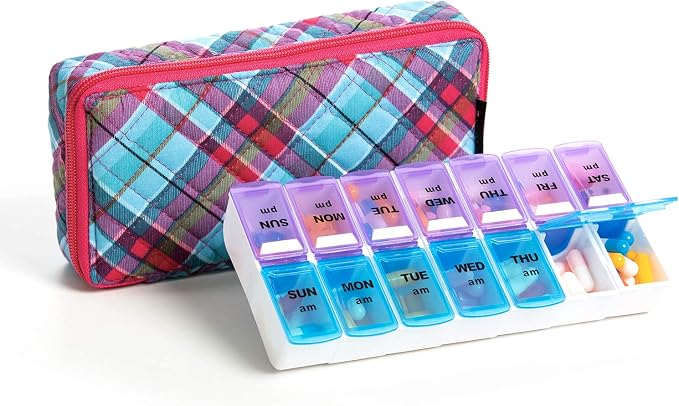 Weekly Pill Organizer 2 Times a Day,7 Day am pm Pill Organizer, Large Daily Pill Cases Pill Box Vitamin Organizer Box,Pink