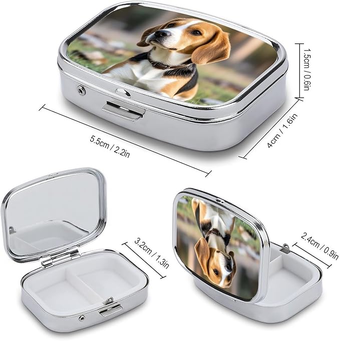 Square Pill Box Ovely Pet Dog Beagle Pill Case 2 Compartment Medicine Pill Organizer for Purse & Pocket Portable Travel Pillbox Medicine Vitamin Cod Liver Oil Storage Box Organizer