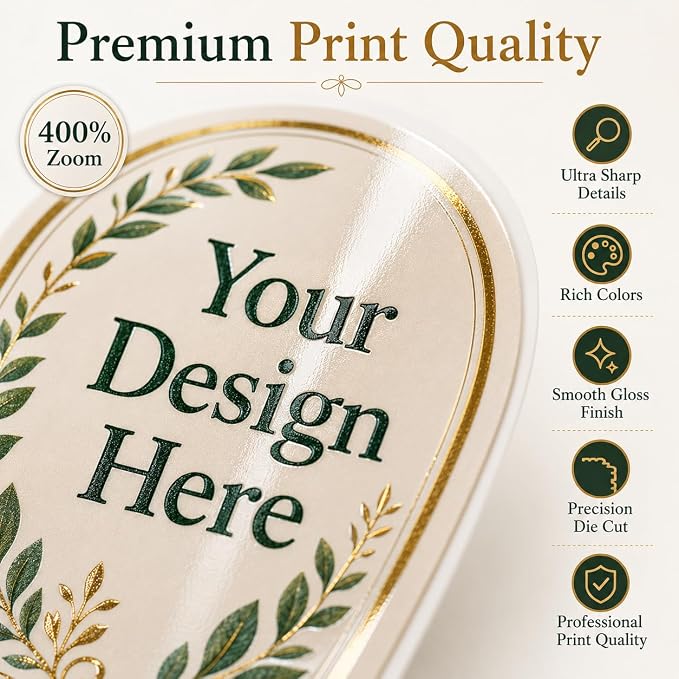 Custom Food Packaging Labels - Product Waterproof Vinyl Stickers | or Coffee Bags, Tea Pouches, Spice Jars, Snack Bags, Cookie Boxes, Food Containers, Glossy Custom Product Labels