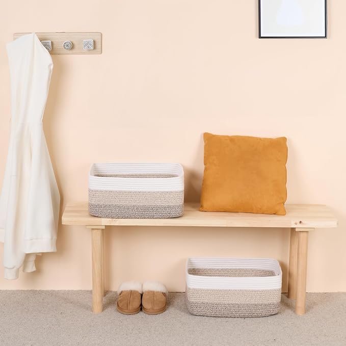 MiniArk Large Storage Baskets for Organizing, 17 x 13 x 7.5” Closet Shelf Baskets for Clothes Blanket Towels, Baby Nursery, Toy Bins Box, Woven Rope Basket, 3 Packs Gradient Brown