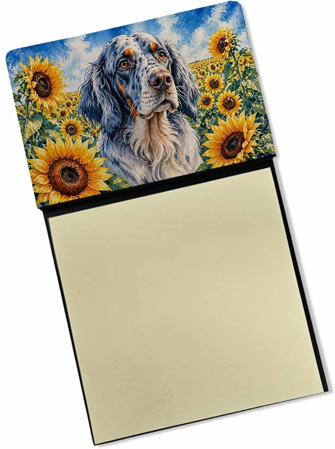 Caroline's Treasures English Setter in Sunflowers Watercolor Sticky Note Holder Refillable Dispenser Desk Accessory 3x3 Pad Gift