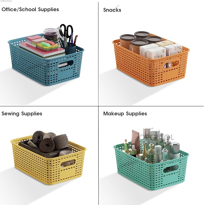 ORGIDOL Plastic Storage Basket with Lids 10 Pack Stackable Colorful Storage Bins Containers with Lid, Decorative Storage Boxes for Organizing Shelves, Drawers, Playroom, Classroom, Office, Closet