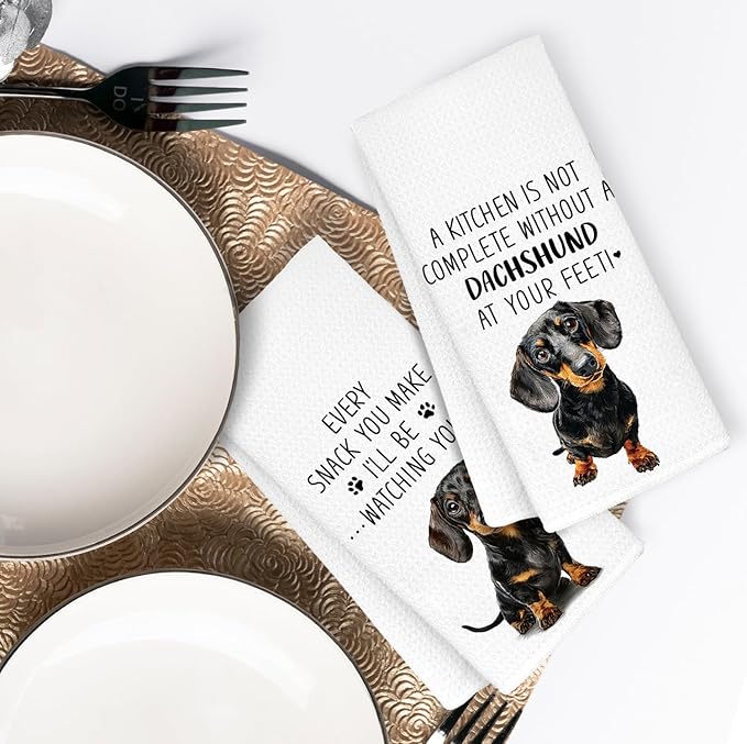 Chef Dachshund Kitchen Towels Set of 2, Dog Mom Gifts for Women Dachshund Hand Towels, Gifts for Dachshund Lovers, 16x24 Inch