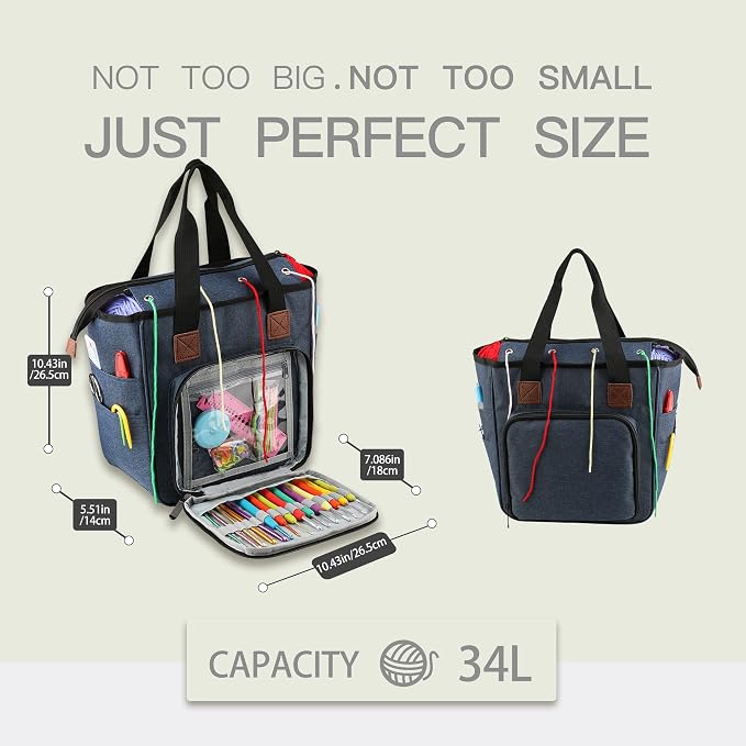 Yarn Knitting Storage Tote-Large Capacity Crochet Organizer Portable Travel Bag With Shoulder Strap Crochet Hooks Case for Unfinished Bulk Project