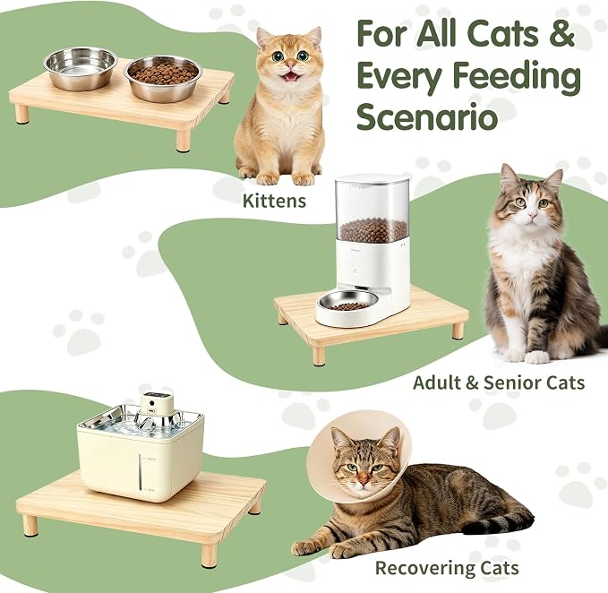 Extra Large Cat Food Stand, Wood Cat Feeder Stand 15.8 x 12.9 in
