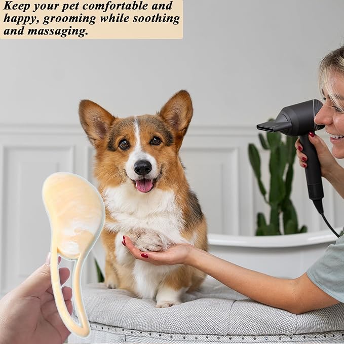 Dog Grooming Brush, Soft Puppy Massage Brush, Pet Hair Bathing Brush Comb, Hangable Grooming Tool for Poodles, Teddy, Yorkies, Maltese, Shih Tzu, Chihuahua (Marble Grain Yellow)