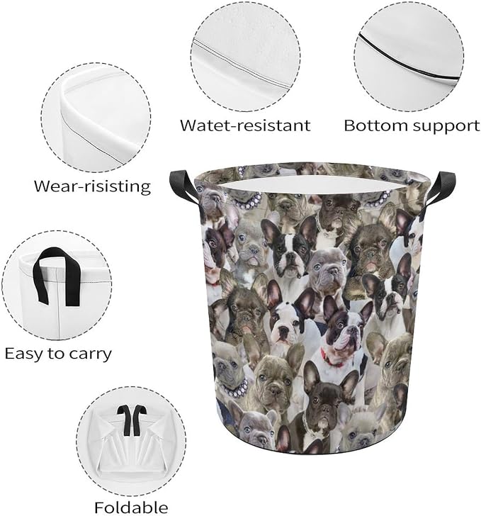 Funny Bulldog Face Print Laundry Basket, Cute Pet Dog Laundry Hamper, Dirty Clothes Basket for Bulldog Lover, Waterproof Laundry Baskets for Bedroom Bathroom, Gifts for Bulldog Mom Dog Owner
