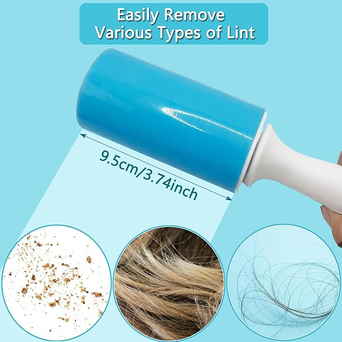 Reusable Washable Lint Roller 3 Pack, Sticky Gel Lint Rollers, Cat Dog Pet Hair Lint Remver Cleaner for Clothes, Carpet, Travel, 1 Large Roller with Dust Cover and 2 Mini Portable Small Lint Brush