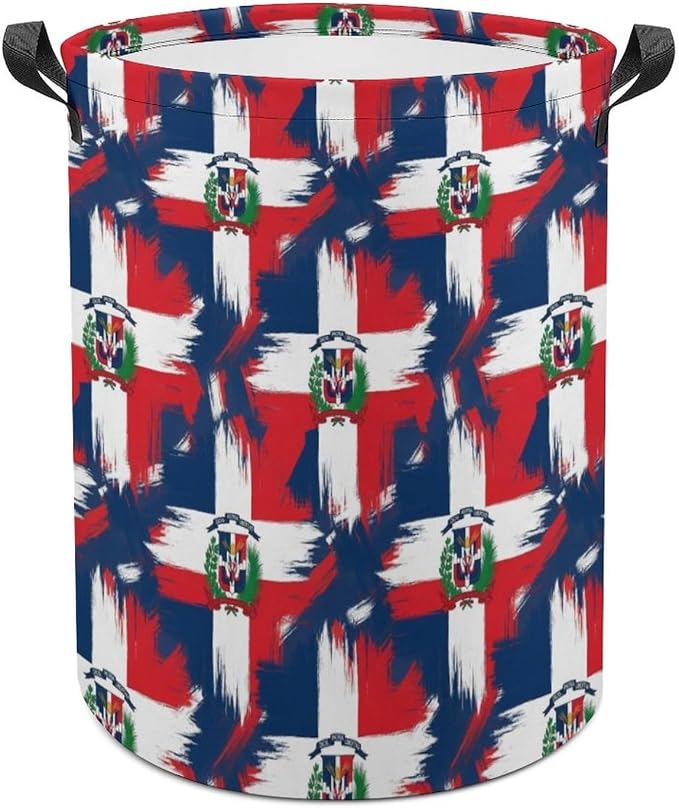 Portable Waterproof Hamper Dominican Republic Grunge Flag, Foldable Laundry Basket with Handles for Bedroom, Bathroom, and Clothes Storage