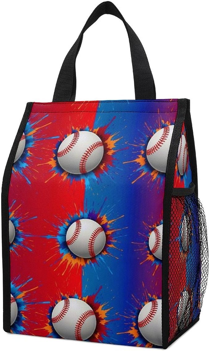 Portable Insulated Lunch Bag Thermal Lunch Organizer Reusable Cooler Tote Bags Compatible with Paint Splash Ink Baseball Lunchbox for Travel Office