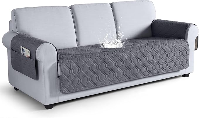 VANSOFY Waterproof Couch Cover for Pets, Dark Gray, 67.3" | Non-Slip, Washable, Utility Pockets, Pet Friendly, Furniture Protector Slipcover for 3 Cushion Couch