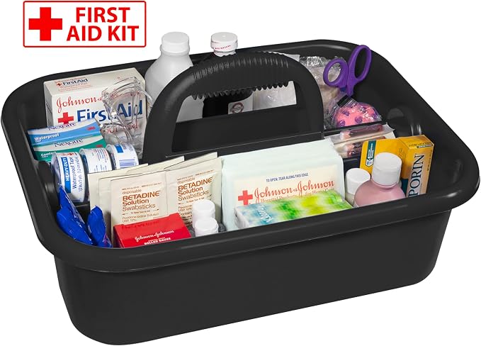 Akro-Mils 09185 Plastic Tote Tool & Supply Cleaning Caddy with Handle, 18-3/8-Inch x 13-7/8-Inch x 9-Inch, Black