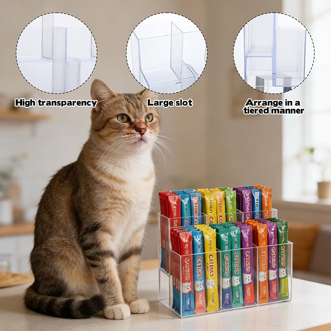 2 Pcs Lickable Cat Treats Organize, 2-Tier Acrylic Squeeze Up Cat Food Storage Container for Lickable Wet Cat Treats Storage Holder for Kitchen Cabinet Pantry Shelf Kitchen Storage Holder Container