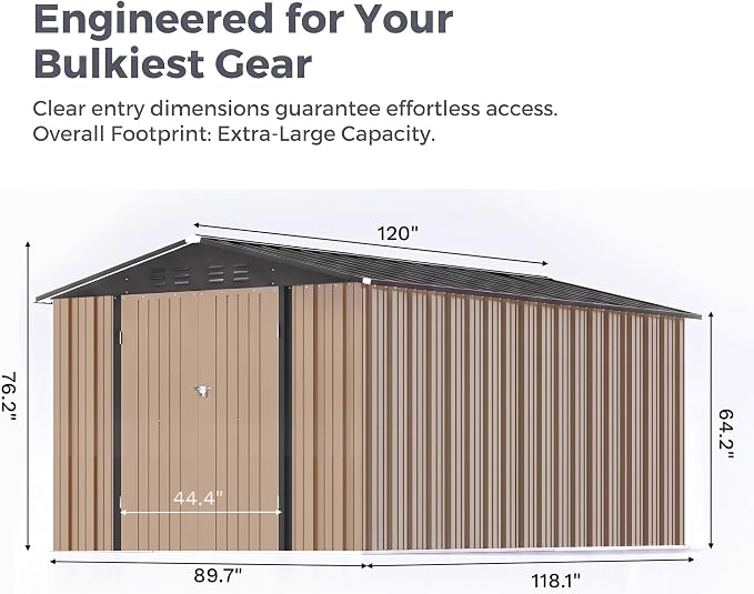 Devoko 8x10 FT Outdoor Storage Shed, Metal Tool Shed with Lockable Door&Slooping Roof, Outside Storage for Garden Backyard Patio(Brown)