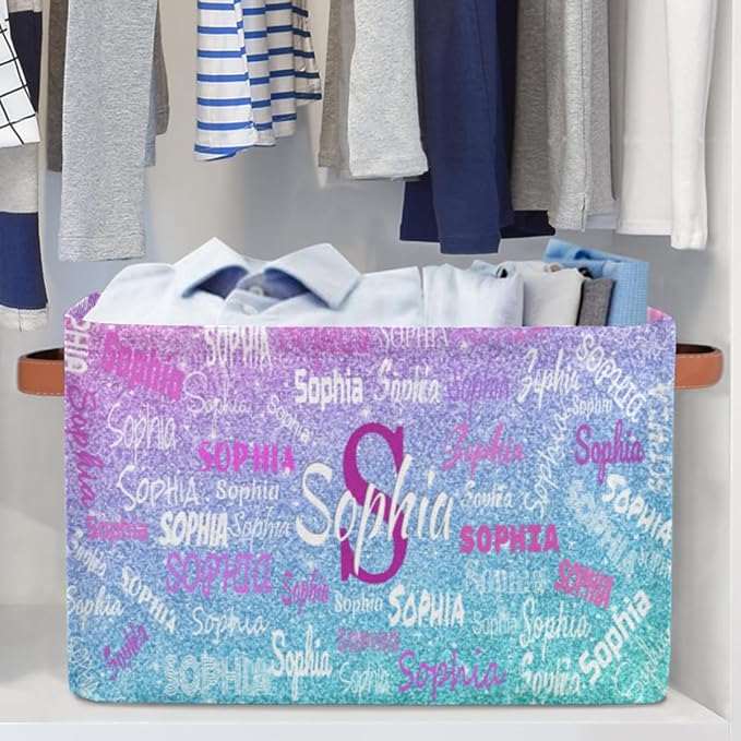 Custom Rectangular Baby Storage Basket, Kids Toys Bin, Books Shelf Basket, Clothes Towel Storage Bin for Nursery, Gift Basket, Pet Basket, Dreamy Pink Blue Glitters Effect Print