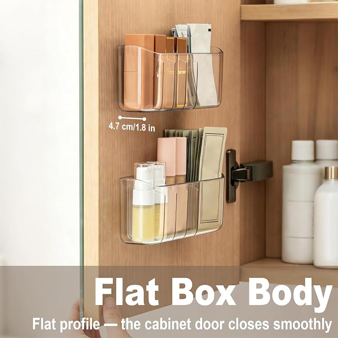 2PCS Clear Inside Medicine Cabinet Door Organiser, Small Bathroom Organizer Adhesive Wall Mounted Storage Compartment Holder for Lipstick,Small items