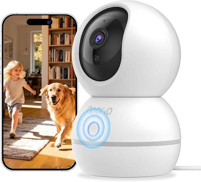 Noorio 2K Indoor Camera Wireless, Baby Monitor Pet Camera, 2-Way Audio | 360-Degree for Home Security/Smart Motion Tracking, Phone App, IR Night Vision, Siren, Compatible with Alexa, CS201