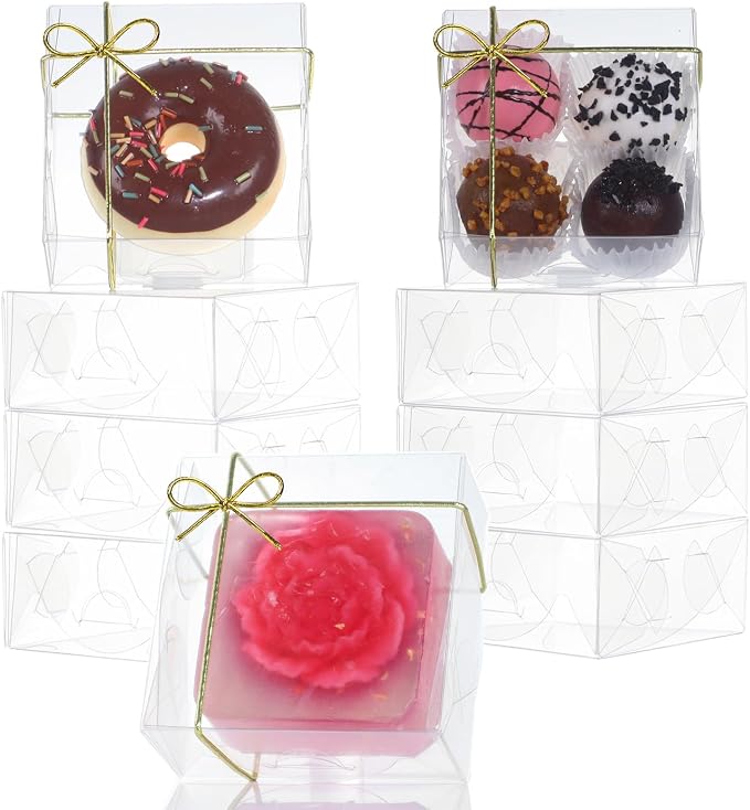 3.2"X3.2"X1.5" 50PCS Clear boxes for Gifts Party Wedding Favors | Perfect for Displaying Small Items-Jewelry, Crafts, Treats ,Oreos ,Soap,Macaron,Chocolate Truffle, Donu, Brownie More