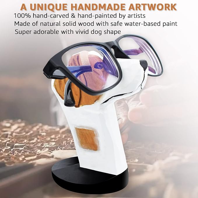 Handmade Dog Pattern Wood Carving Glasses Spectacle Holder Stand Sunglasses Display Rack Home Office Desk Décor Christmas Gift