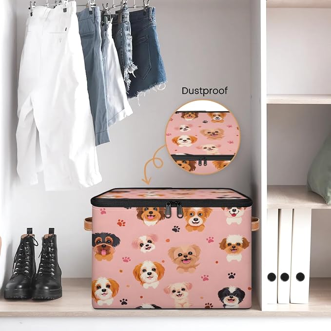 Storage Bins with Zipper Lid and Handle, 14.2 x 10.2 x 10.4" Guard Dog Storage Basket Stackable Foldable Storage Boxes Collapsible Storage Cubes Closet Organizers, 1PCS