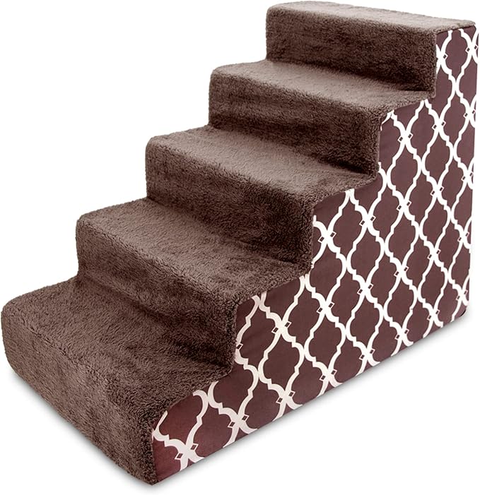 Best Pet Supplies Dog Stairs & Steps - Foam Steps for Small Dogs & Cats, Non-Slip Indoor Balanced Pet Step Support, Dog Ramp, No Assembly, Brown Lattice Print, 5-Step (22.5-inch Height)