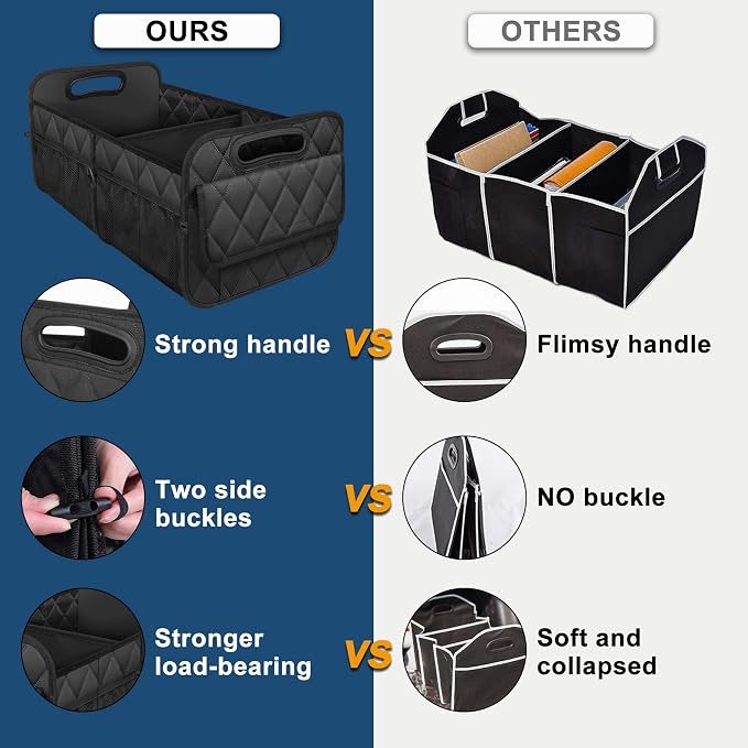 Deosk Car Trunk Organizer for SUV, Car Organizers and Storage with Reinforced Handles, Car Accessories for Women/Men 50LWaterproof Polyester Trunk Organizer, Black