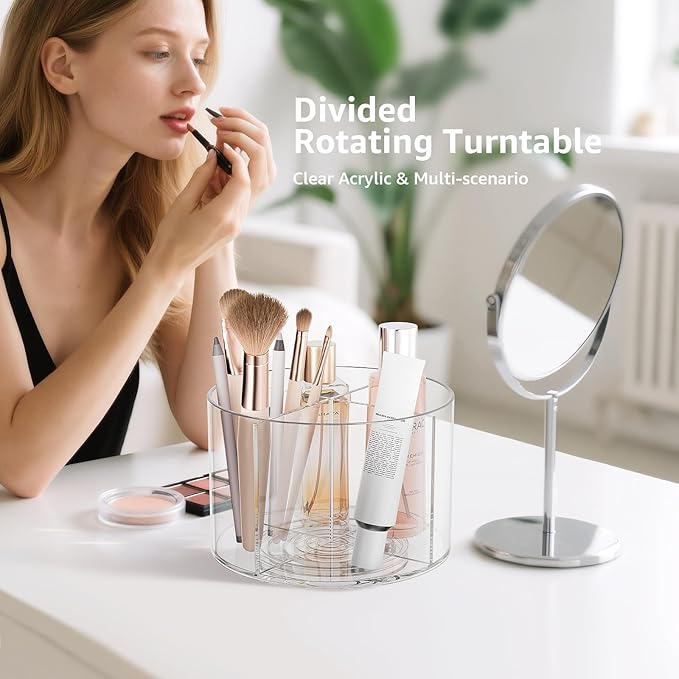 2-Pack Divided Drink Packet Organizer, Rotating Turntable Organizer | Spinning Powdered Drink Mix Holder, Clear Lazy Susan Turntable, Divided Water Drink Packet Storage Organizer